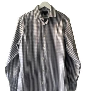 Banana Republic Gray White Plaid & Red No Iron Pinpoint Slim Fit L/S Shirt - L